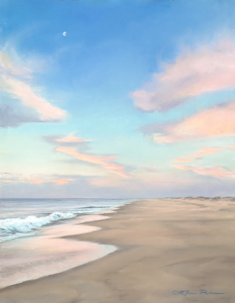 A walk that looks like it could go on forever is painted in this beautifully lit paste painting of somewhere along Delaware Seashore State Park.