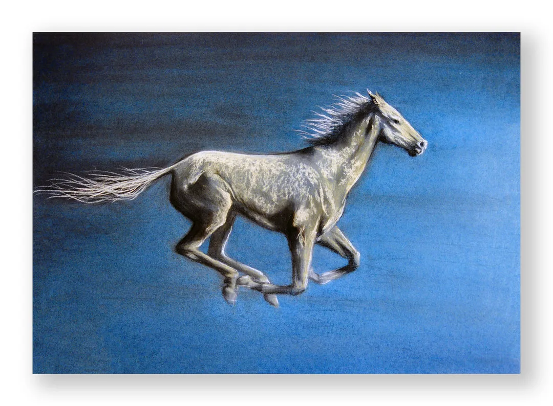 A Secretariat-inspired chalk pastel painting by Ellen Rice.
