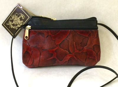 Leaf Leather Ellen Bag with long strap.