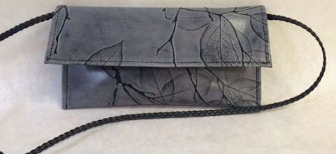 French Wallet with Strap in gray Leaf Leather.