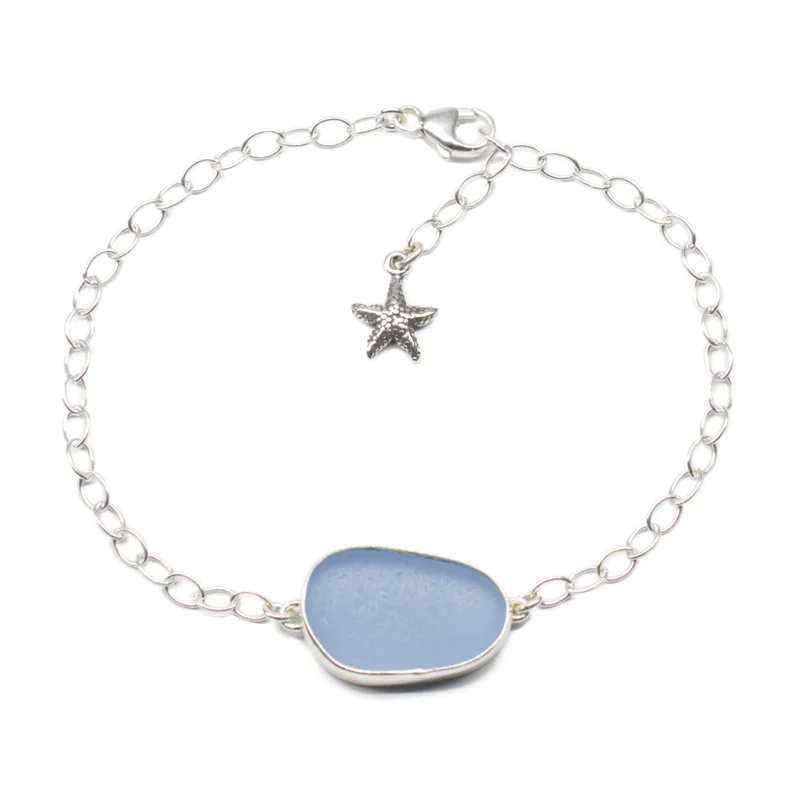 Meg's Solitaire Prism Sea Glass Bracelet in Heather Blue