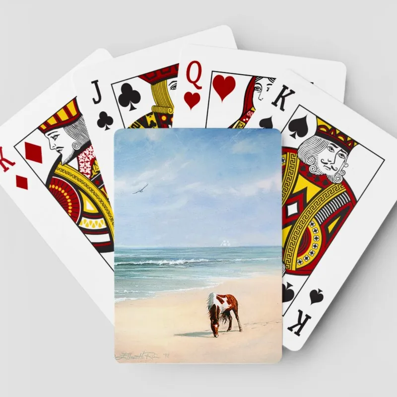 Playing cards featuring Ellen Rice painting Serenity of an Assateague Island wild pony on the beach.