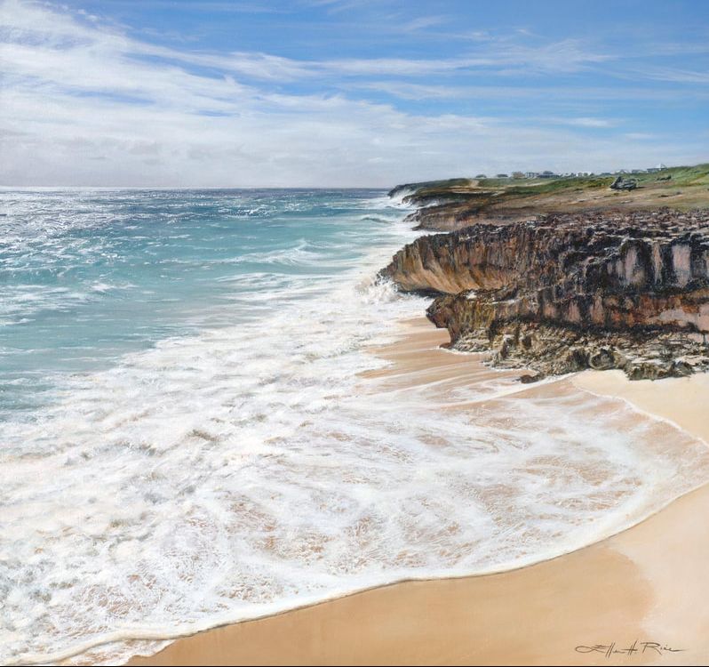 Sea Glass Beach on Abaco Island, the Bahamas. comes alive in Ellen Rice's painting by that name.