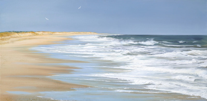 Ellen Rice's painting of the north side of Indian River Inlet in Delaware Seashore State Park.