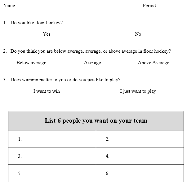 Survey for Student Leagues in PE