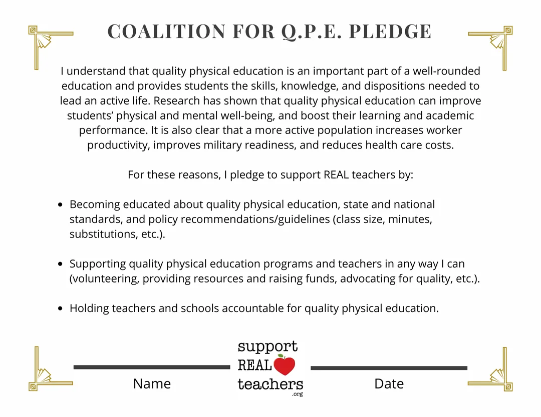 Coalition for Quality Physical Education pledge