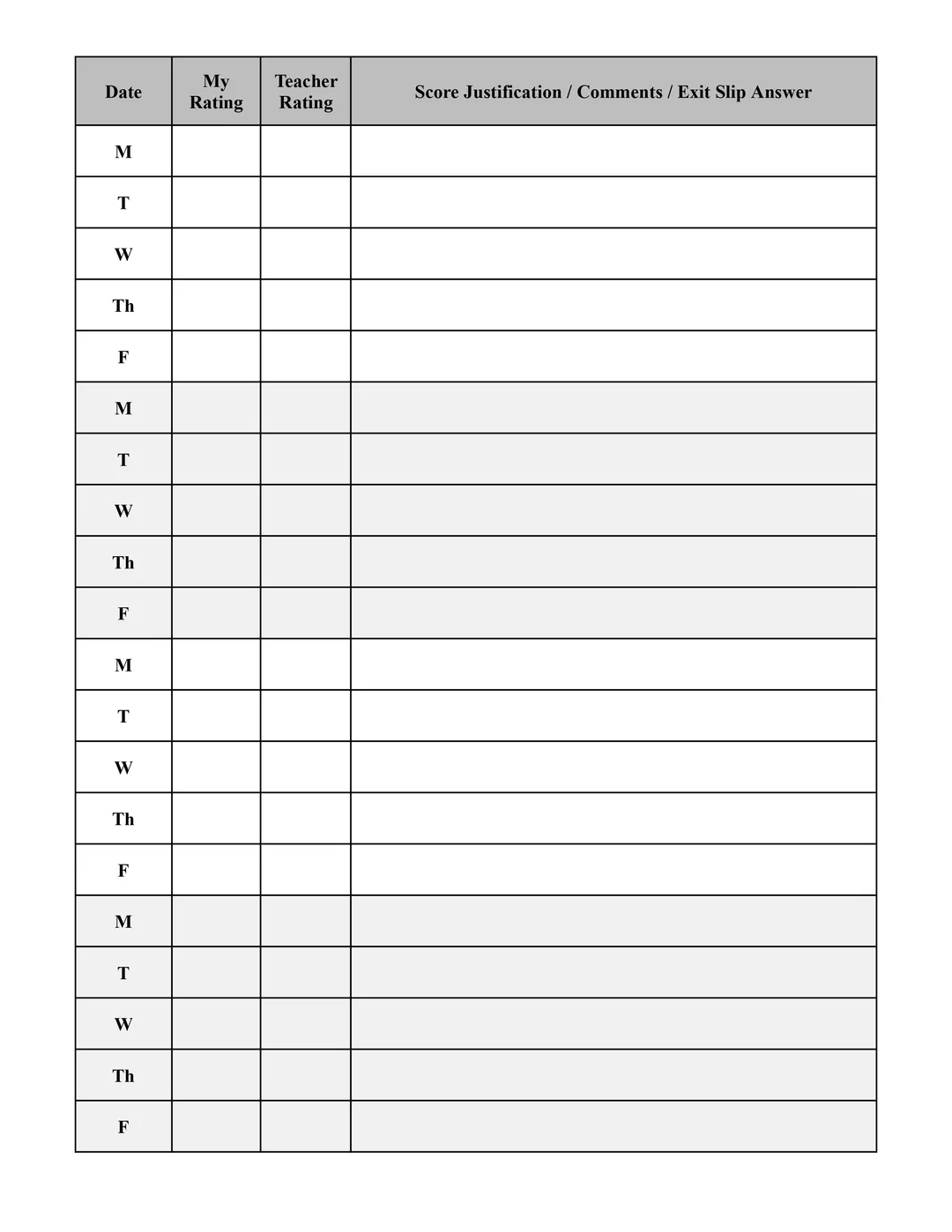 Picture of the Ready Rubric - Back