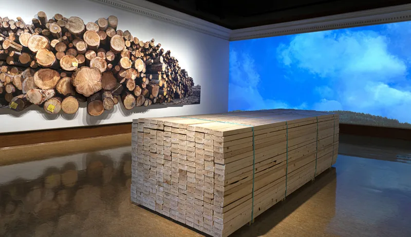 Log Pile and Stack of Lumber in front of Changing Skies animation
