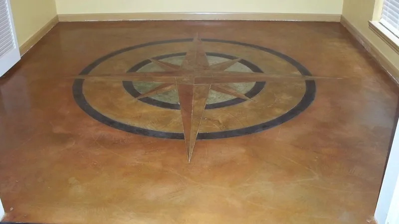Compass Rose Design in Stained Concrete Custom Home