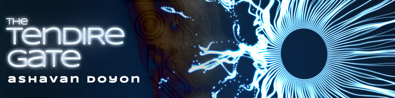 The Tendire Gate blog banner. An image of the male torso and gate from the cover with the title and byline