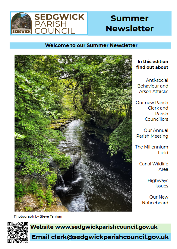 An image of the summer newsletter with a titl SUMMER NEWSLETTER and an image of a waterfall