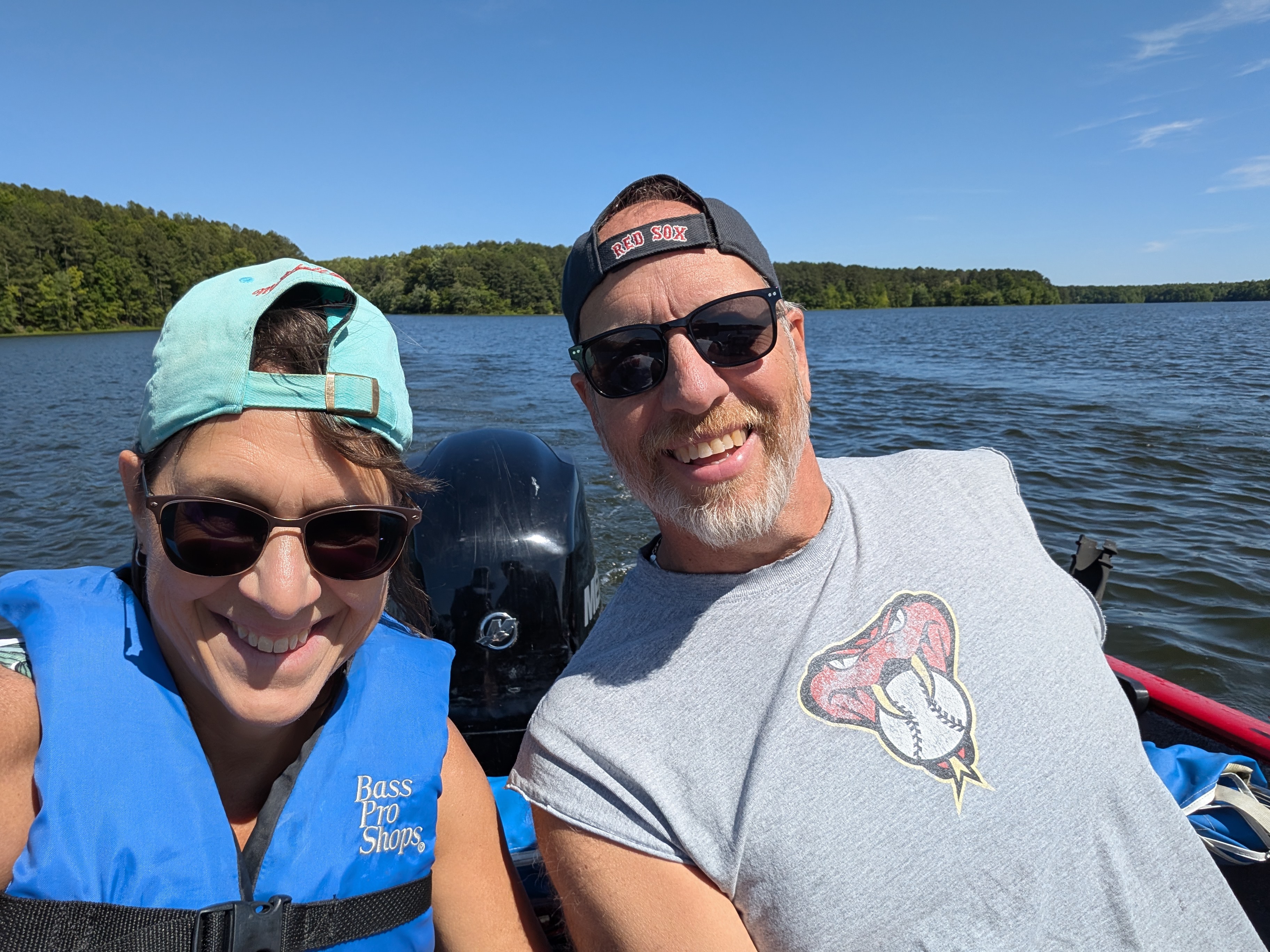 Lana and Bob Gates in a boat on Lake Chesdin in Virginia