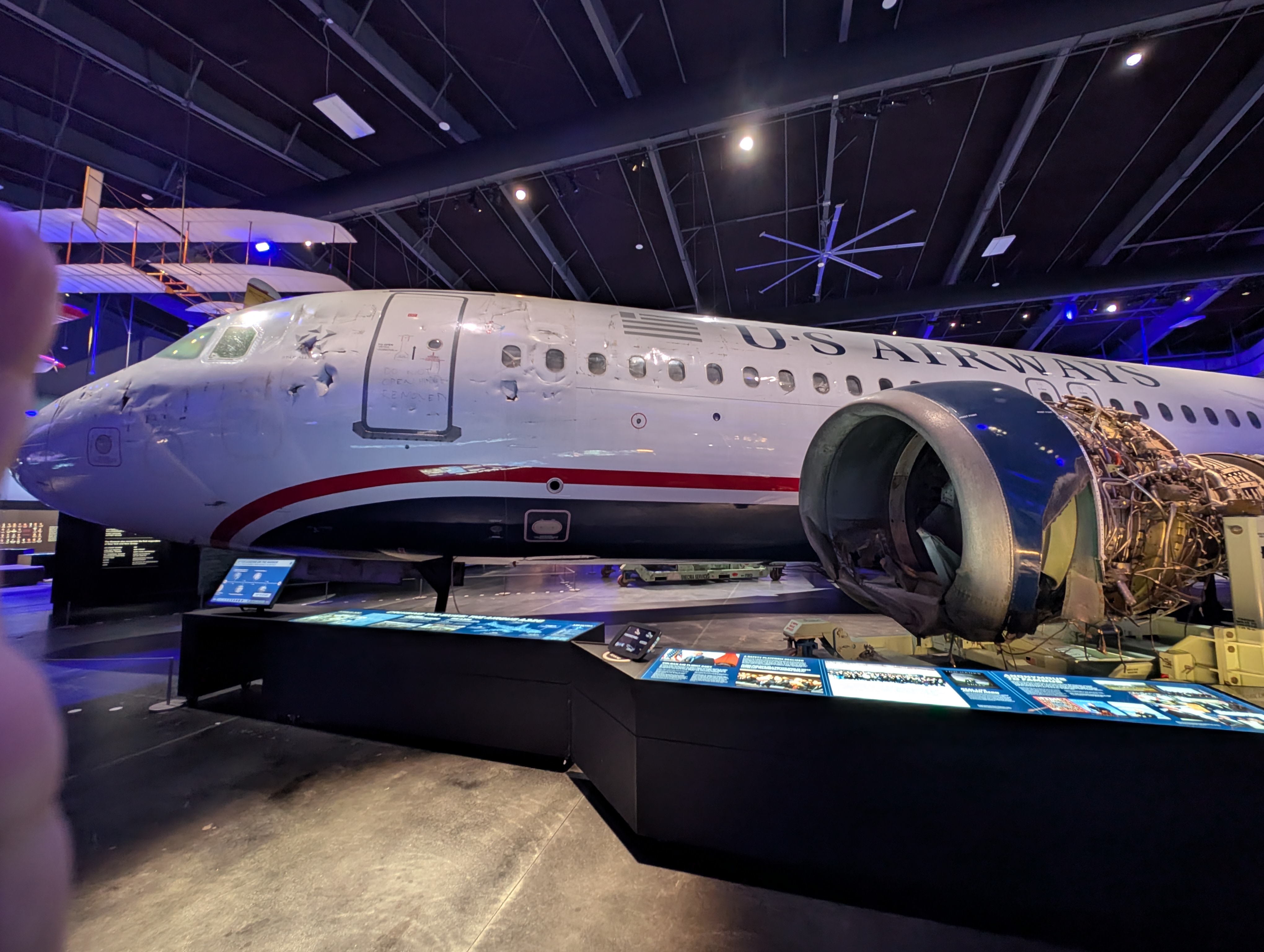 The Airbus A320 that landed on the Hudson River in a hangar