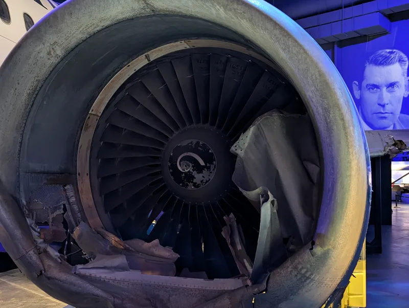 Bird strike damage on an airplane engine