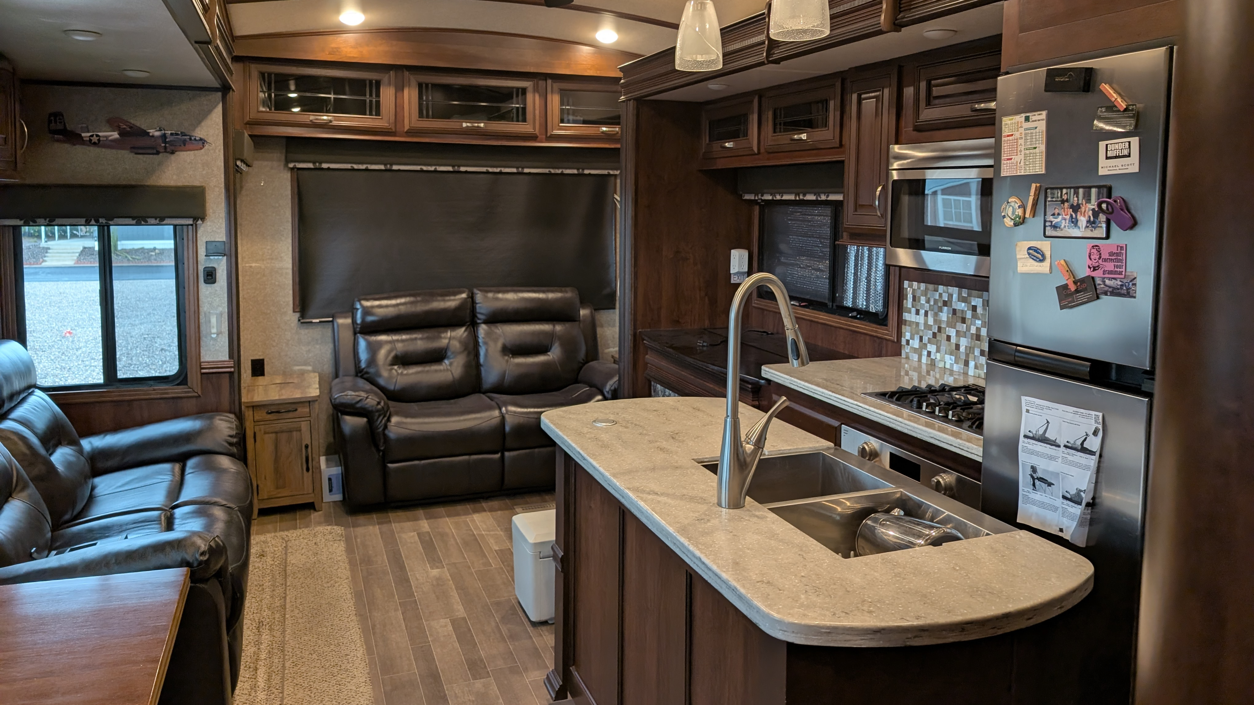 The interior of a fifth wheel RV