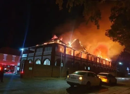 Oppenheimer House ablaze on the night of 5 May 2025.
