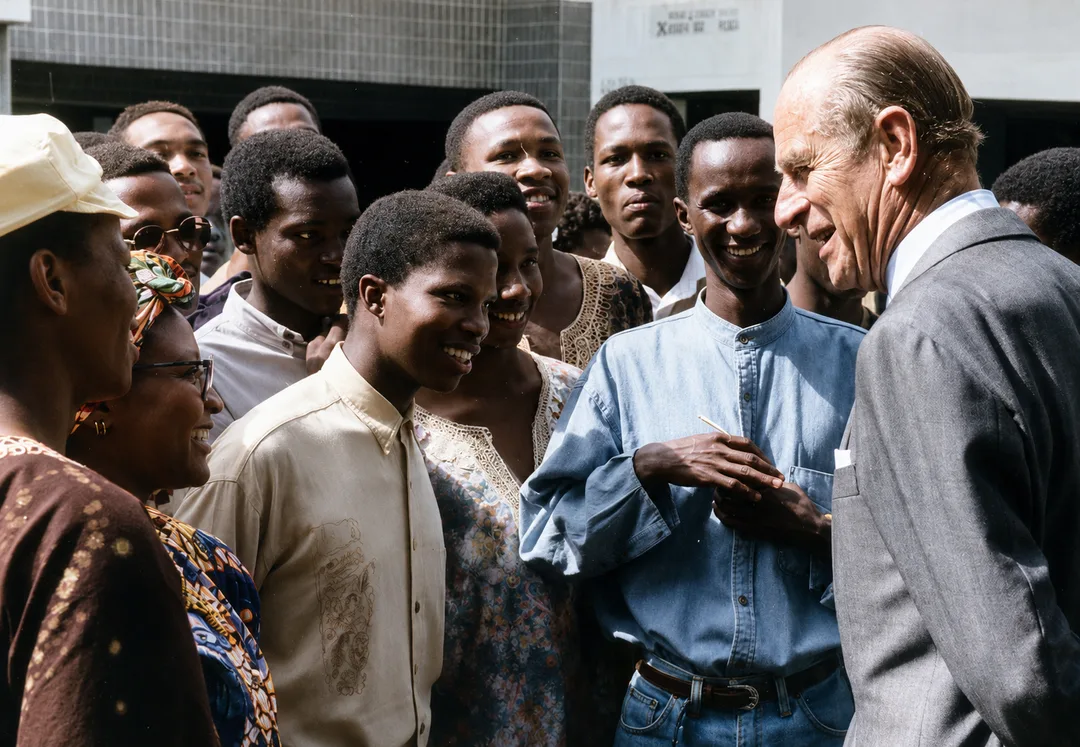Prince Philip meeting members of the Galeshewe Choir during his 1995 visit to Kimberley.