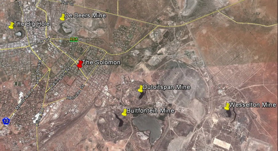 Satellite map of Kimberley mines