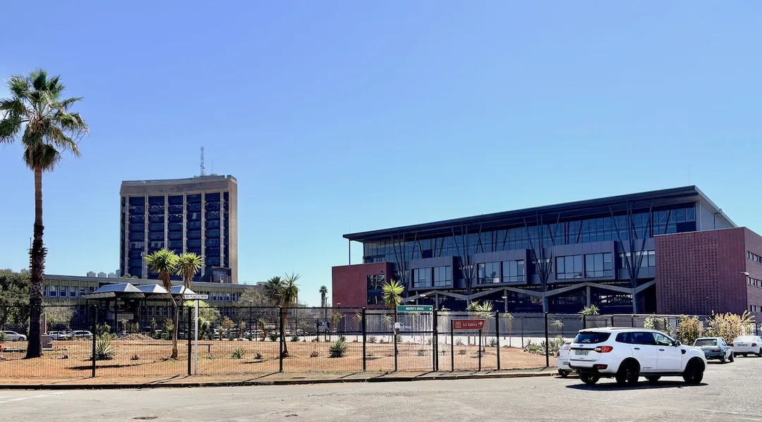 Sol Plaatje University Great Hall overlooking the Ernest Oppenheimer Memorial Gardens in Kimberley.