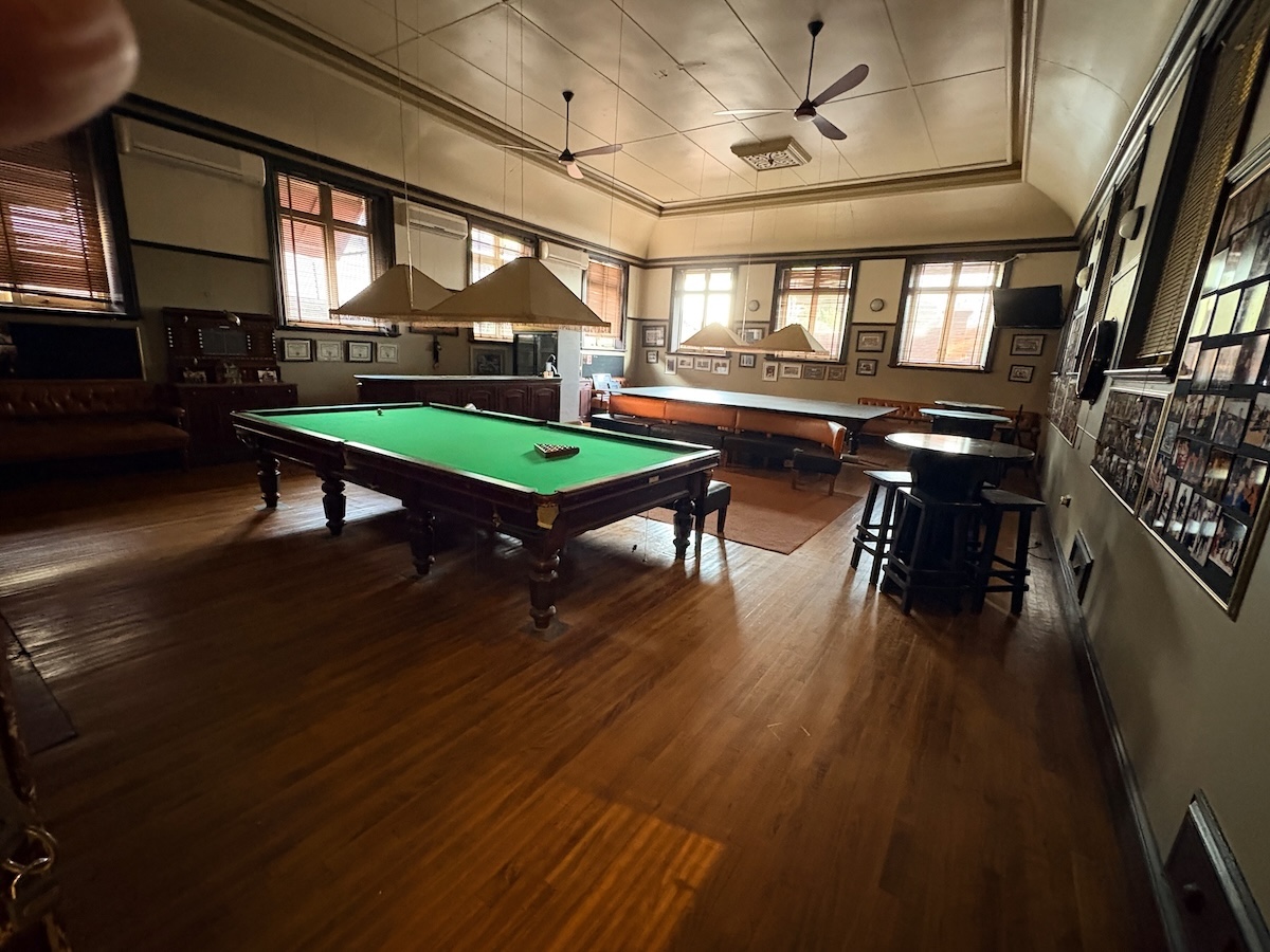 Billiards Room at the Kimberley Club in Kimberley, with historic furnishings and traditional Club interior.