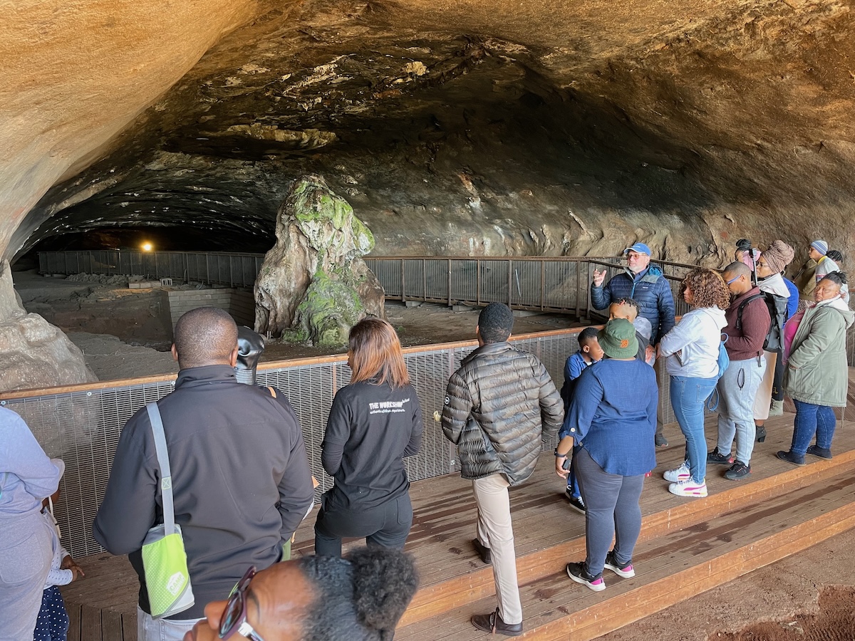 Interior of Wonderwerk Cave showing the elevated visitor walkway
