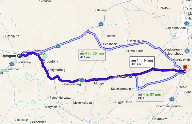 Map Upington to Kimberley