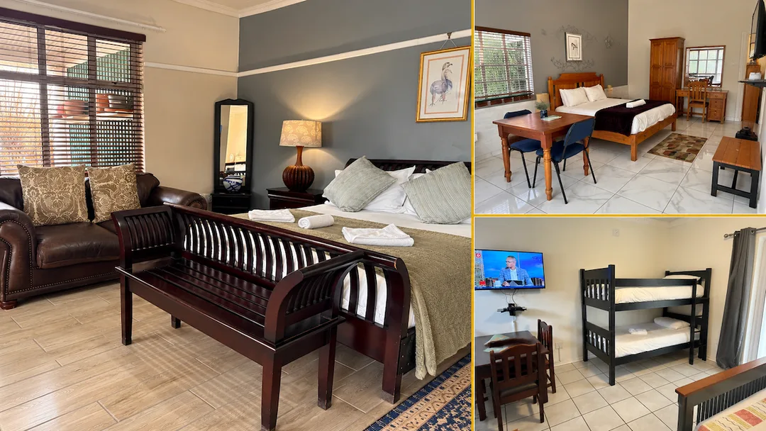 Guest rooms at The Solomon in Kimberley, showing executive, self-catering and family accommodation