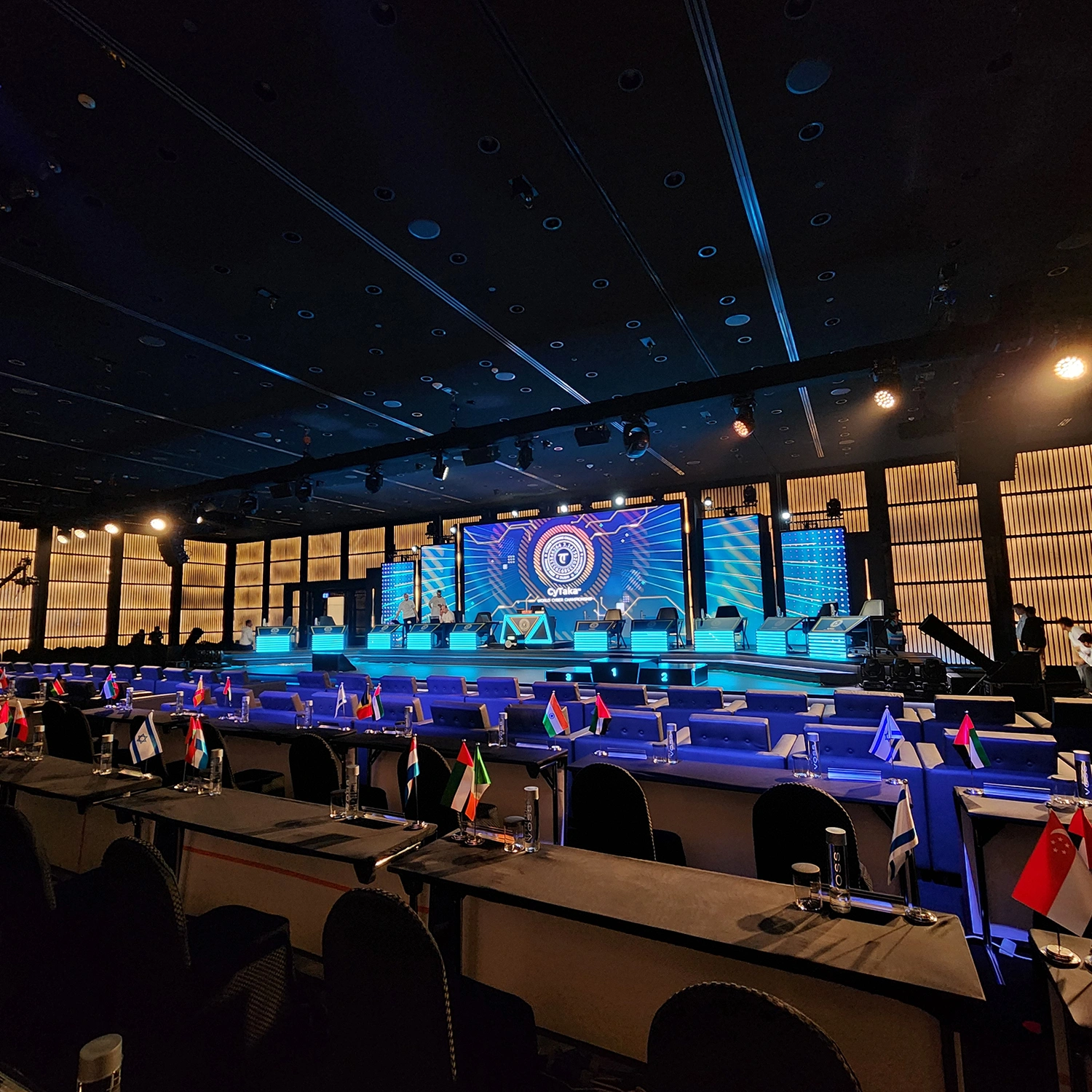 Cybersecurity championship stage and international delegate seating at a live event