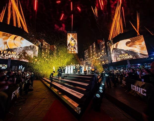 Esports World Cup championship stage with Team Falcons in Riyadh Saudi Arabia