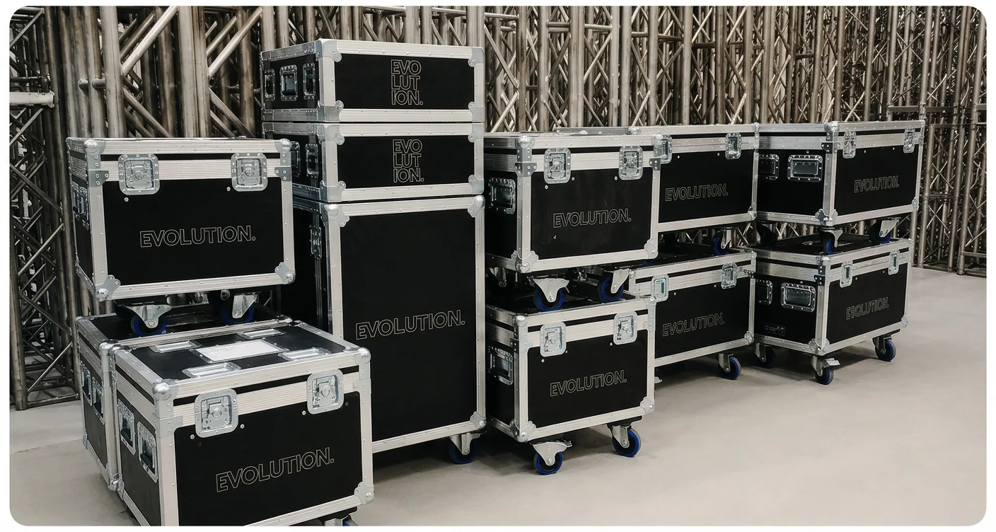 Professional event production flight cases and technical equipment storage