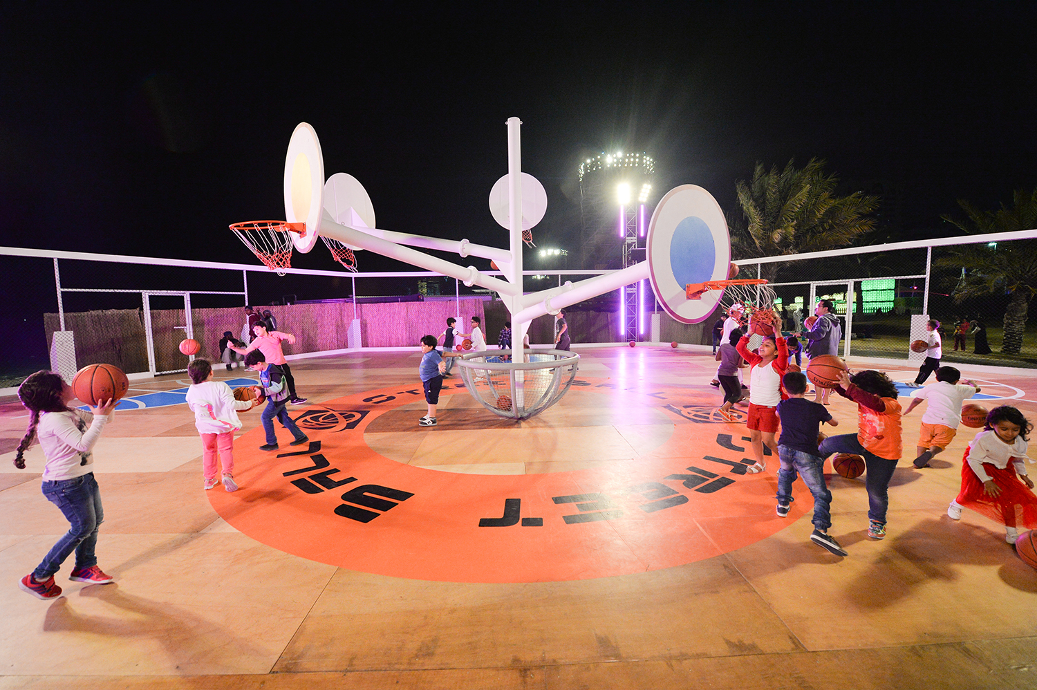 Completed public event environment with lighting scenic design and guest areas