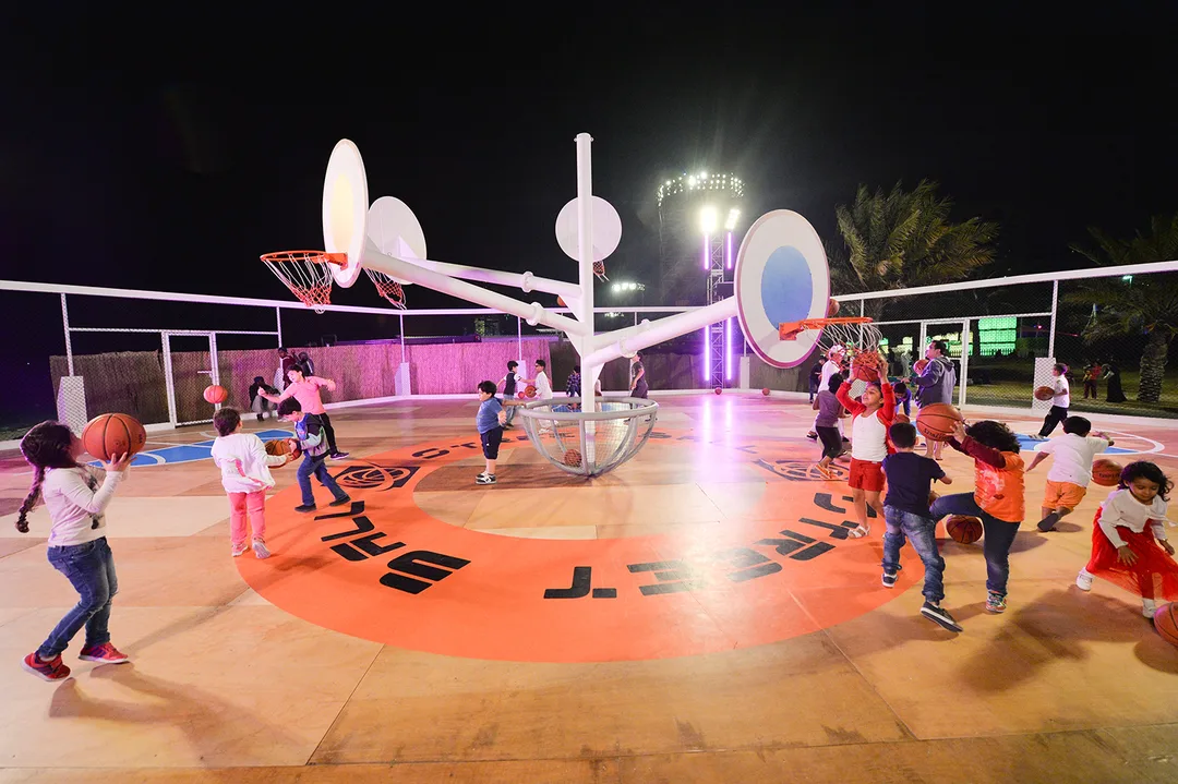 Completed public event environment with lighting scenic design and guest areas