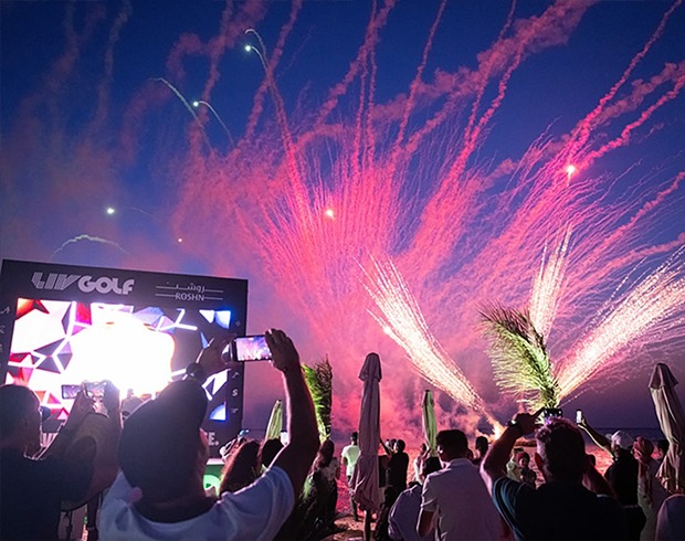 LIV Golf event with fireworks and live entertainment in Saudi Arabia