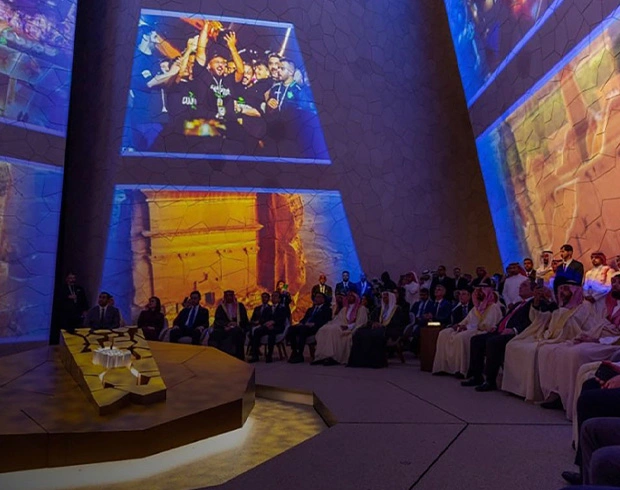 Immersive event presentation with VIP guests and digital projection in Saudi Arabia Pavilion - Osaka Japan
