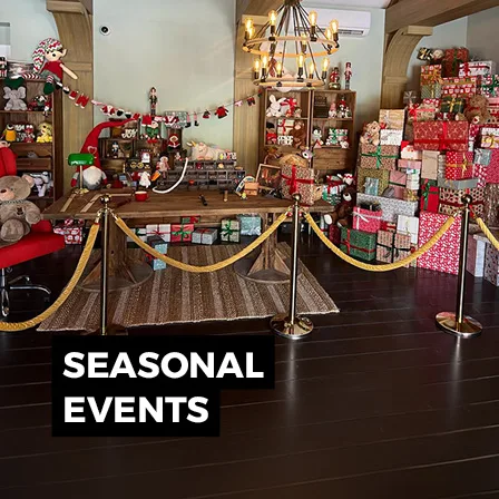 Seasonal event activation with festive retail styling and themed displays
