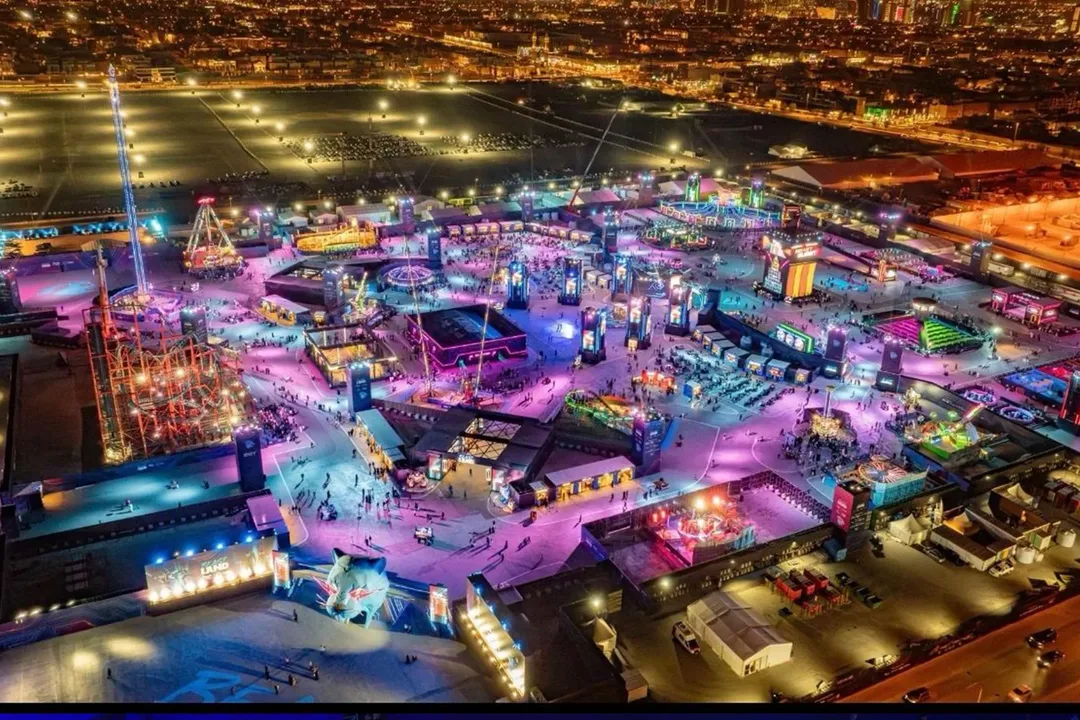 Beast Land large-scale entertainment event site in Riyadh Saudi Arabia at night