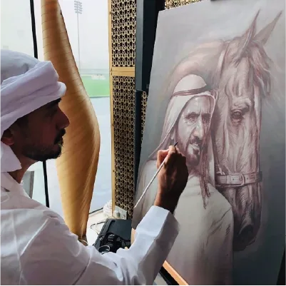 فنان-يرسم-بورتريه-تراثي-مع-حصان