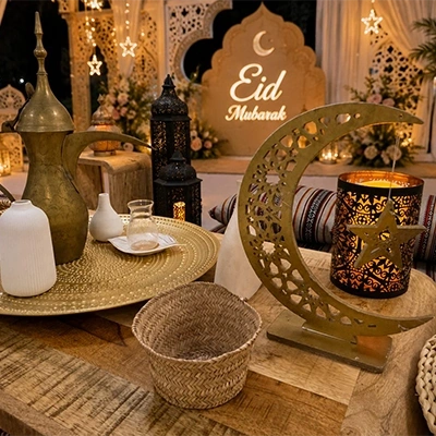 eid-mubarak-golden-crescent-lantern-display