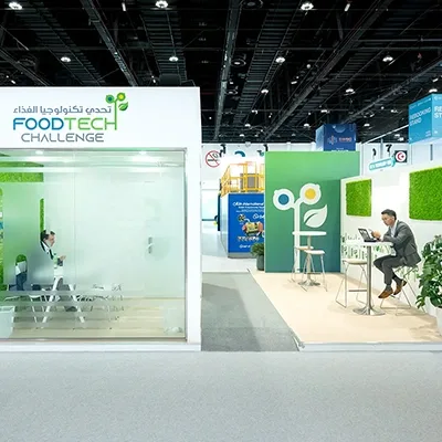Sustainable exhibition scenery fabricated for FoodTech Challenge Abu Dhabi.