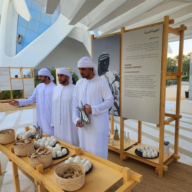 Timber shelving at UAE Pavilion cultural scenic environment.