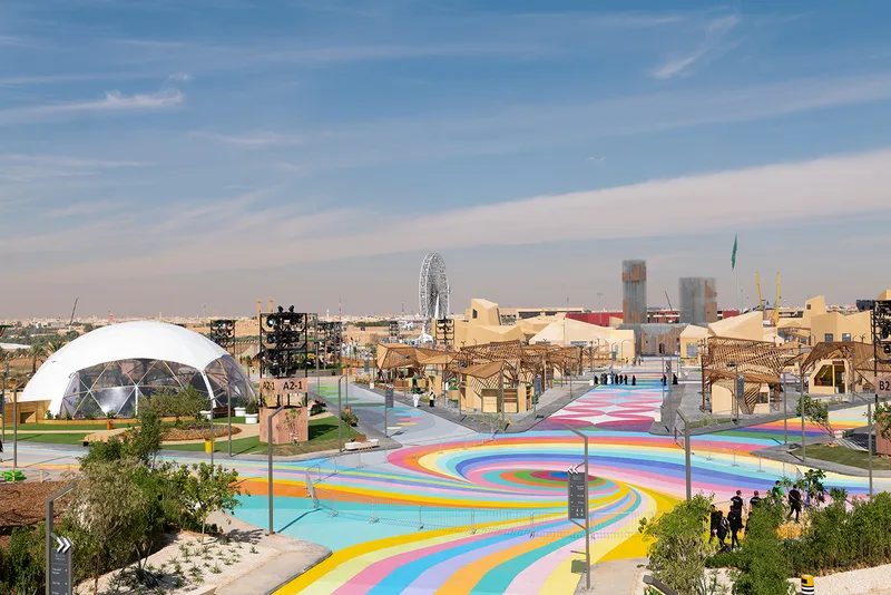 Evolution Scenic’s fabricated Diriyah Oasis environment spanning four landscaped zones in Riyadh.