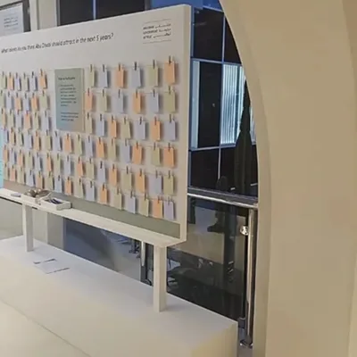 Evolution Scenic timber-framed interactive wall with printed vinyl graphics for the ADEO retreat.