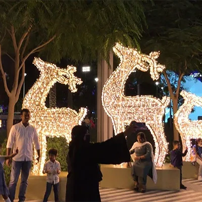 Illuminated reindeer scenic sculptures restored for the Expo Winter City installation in Dubai