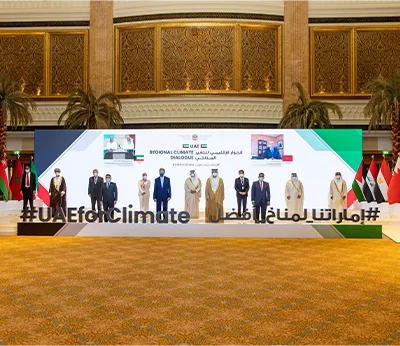 Complete UAE Regional Climate Dialogue scenic environment fabricated for Emirates Palace.