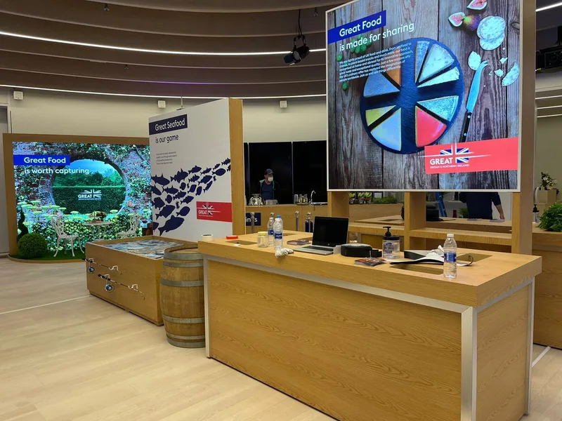 Evolution Scenic timber and MDF interior elements fabricated for the UK Pavilion at Expo 2020 Dubai.