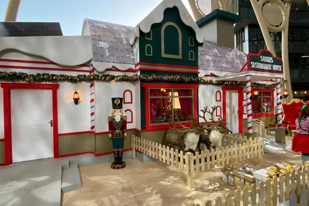 Energy-efficient decorative lighting integrated throughout Santa’s Sustainable House at Expo City.