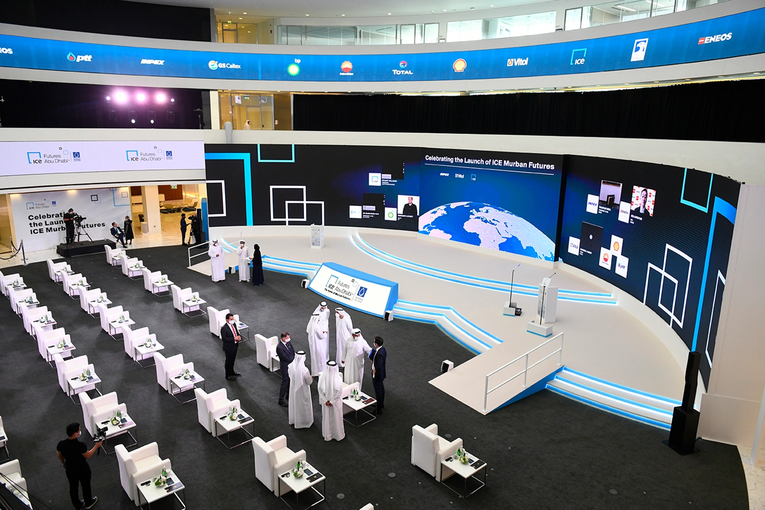 MDF and plywood scenic backdrop integrating technical screens supplied by Evolution Technical.