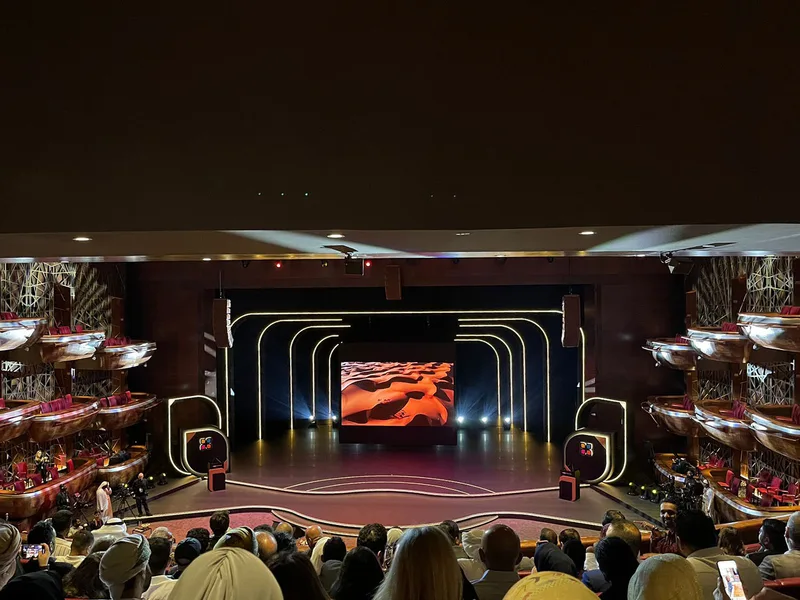 ested scenic archways with flexible RGBW LED strips surrounding the central stage
