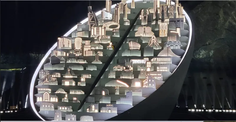 Custom building replicas integrated into the UAE Golden Jubilee stage design.
