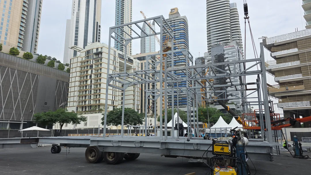 Partially built scenic vehicle prepared for structural weight review
